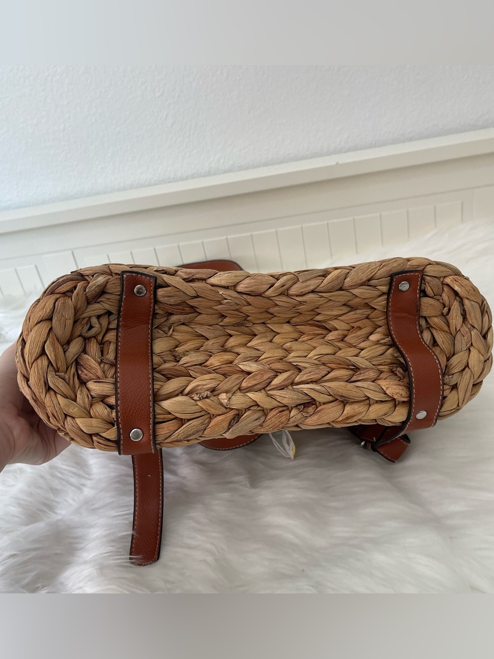 NWT Wicker Picnic Basket Convertible Backpack Purse Light Brown Tan Bag NEW - Picture 5 of 7